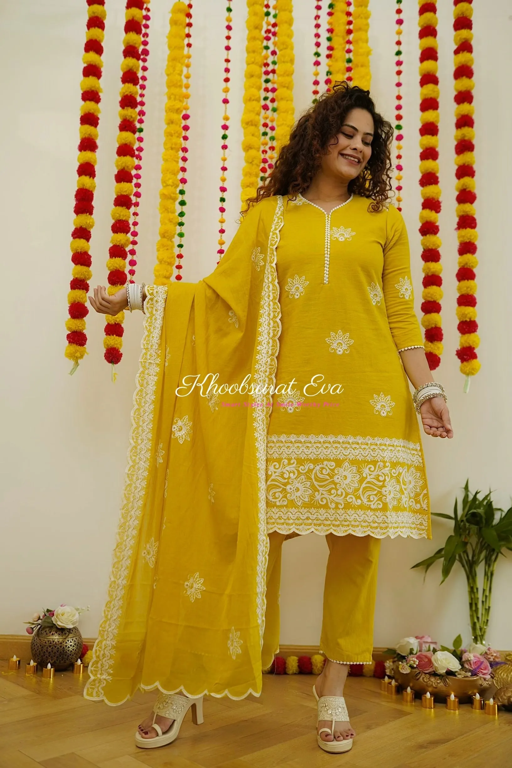 Yellow Embroidered Festive Dupatta Set